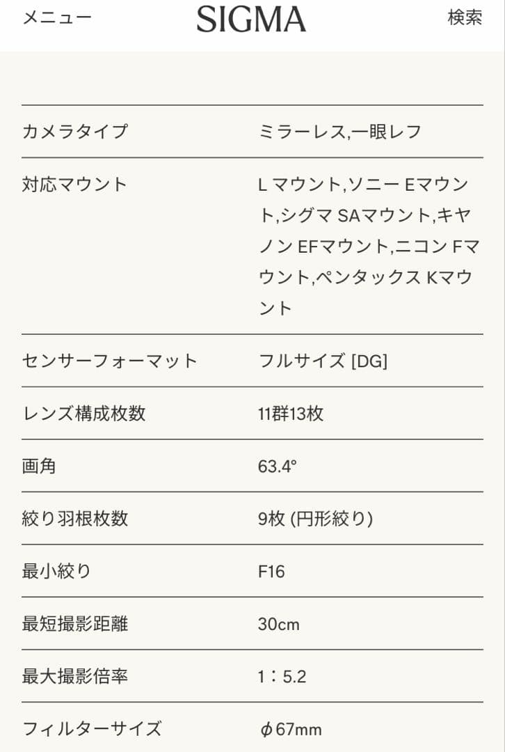 SIGMA 35mm F1.4 DG レンズ