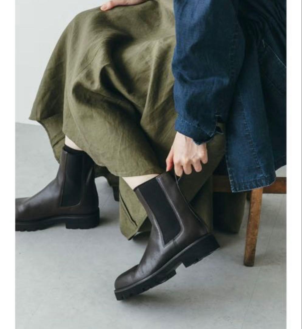 北欧、暮らしの道具店　サイドゴアブーツ　牛皮　ブラック　24センチ