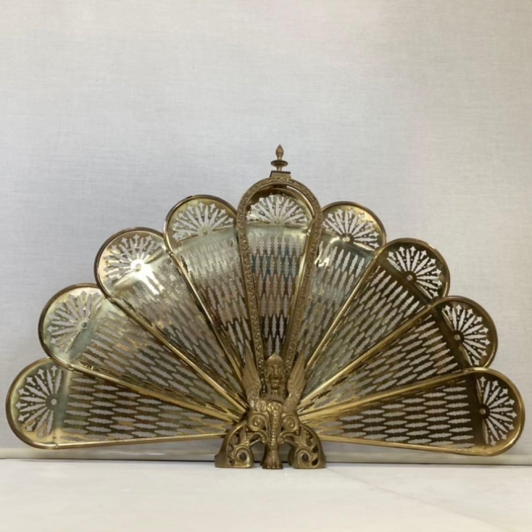 ファイヤースクリーン 暖炉 ストーブ 衝立 真鍮 金属 レトロ ヴィンテージ