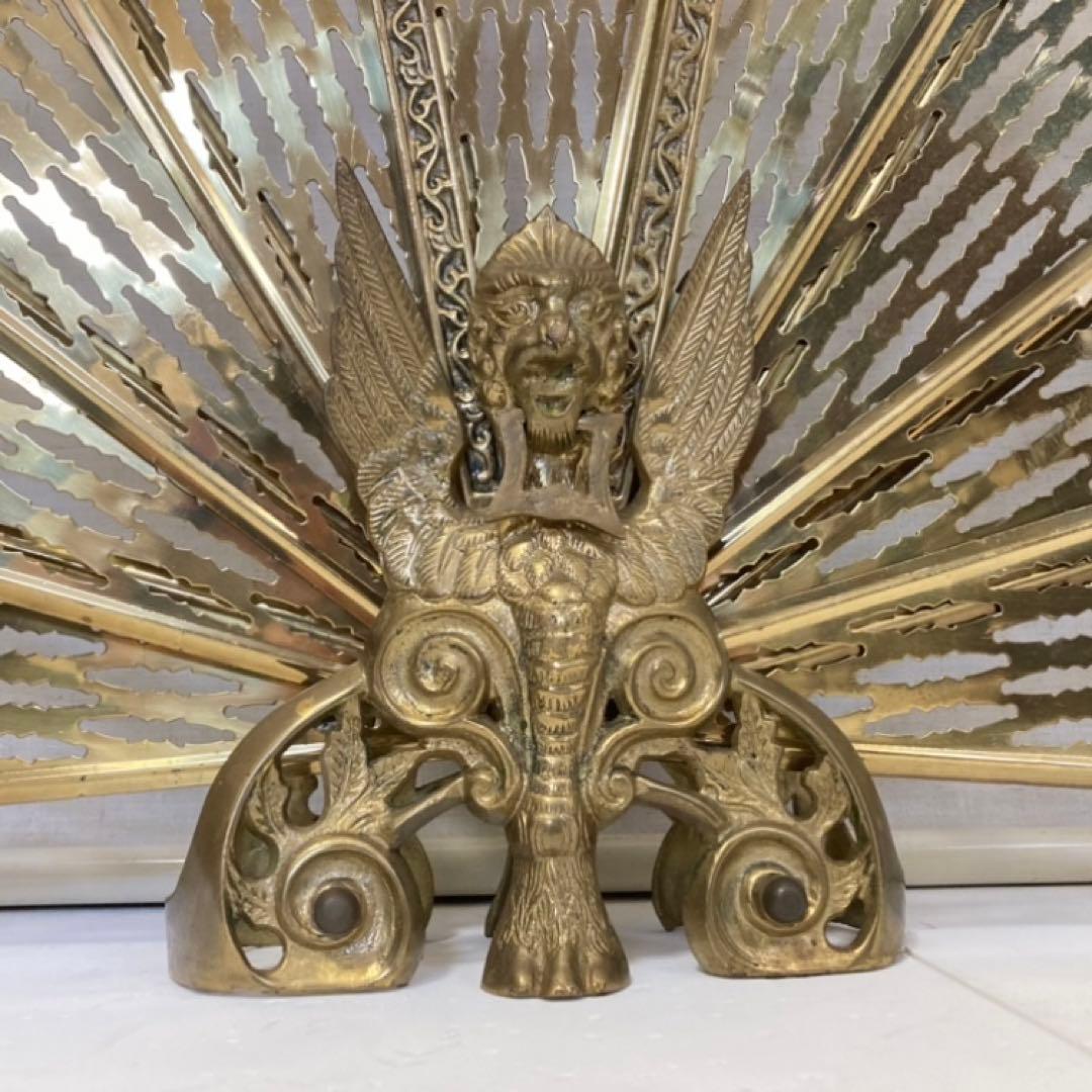 ファイヤースクリーン 暖炉 ストーブ 衝立 真鍮 金属 レトロ ヴィンテージ