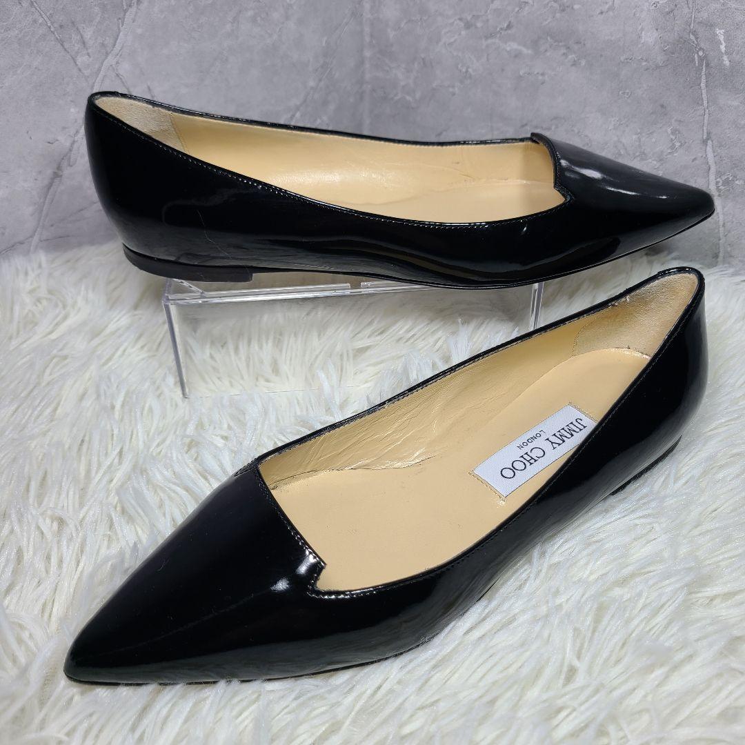 【JIMMY CHOO】Attila　アティラ　ブラックエナメルフラットシューズ