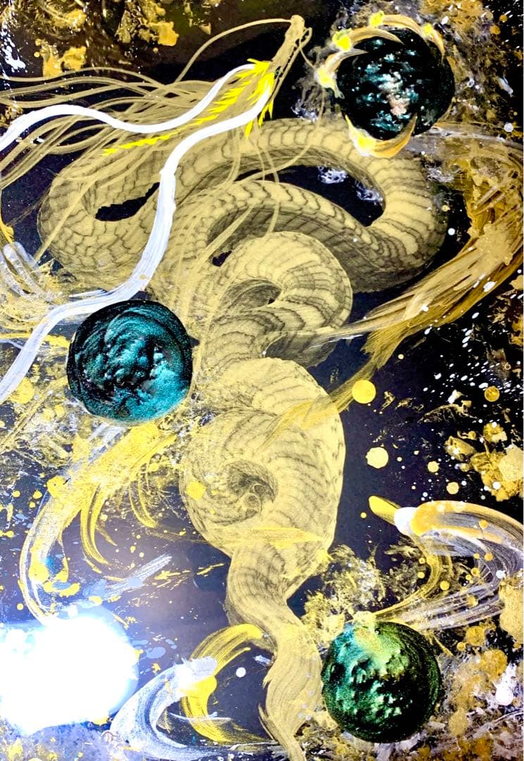 【一筆龍エネルギーアート】　辰　隕石　絵　絵画　龍　龍神　置物　開運　竜