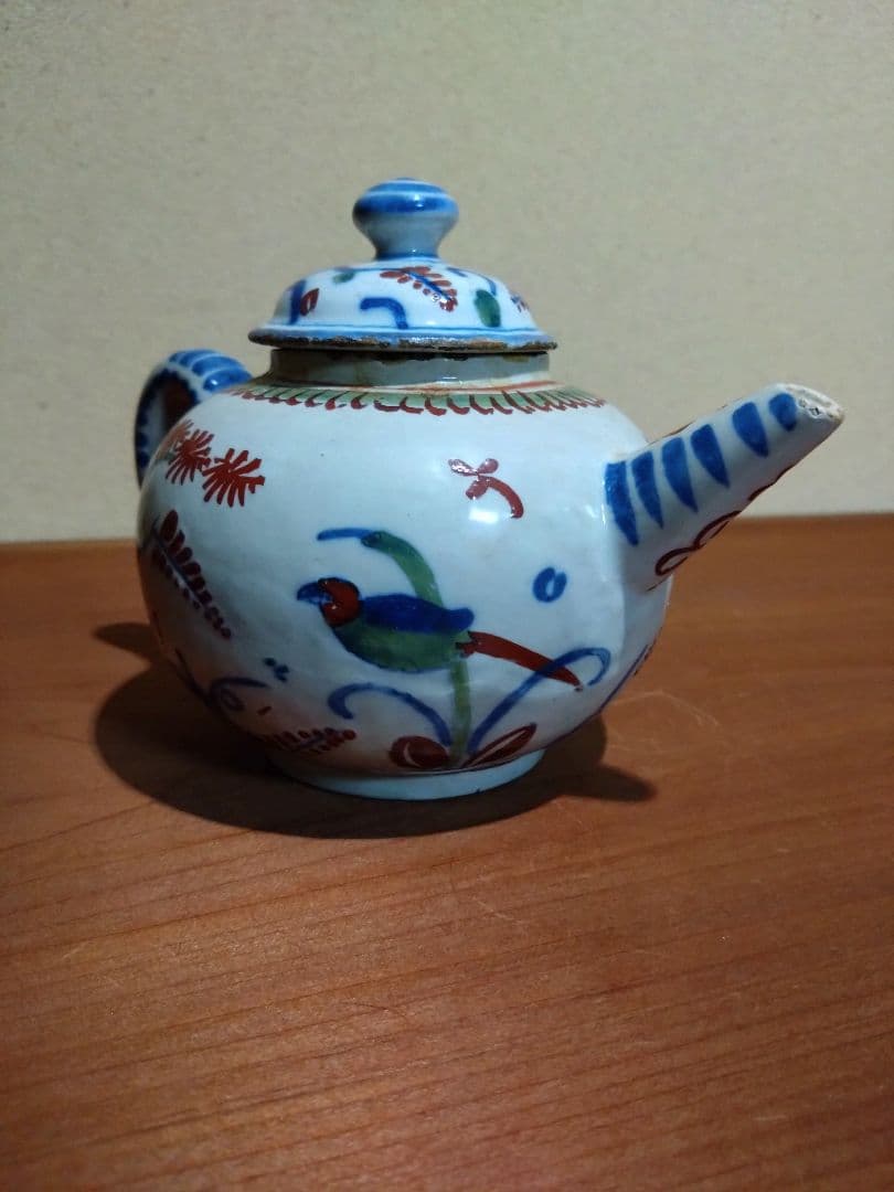 阿蘭陀    藍紅毛色絵 花鳥紋水注  急須