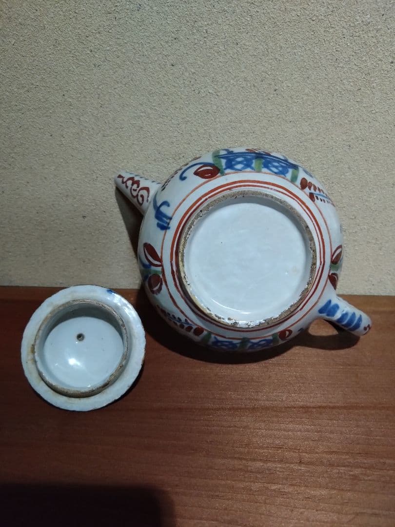 阿蘭陀    藍紅毛色絵 花鳥紋水注  急須