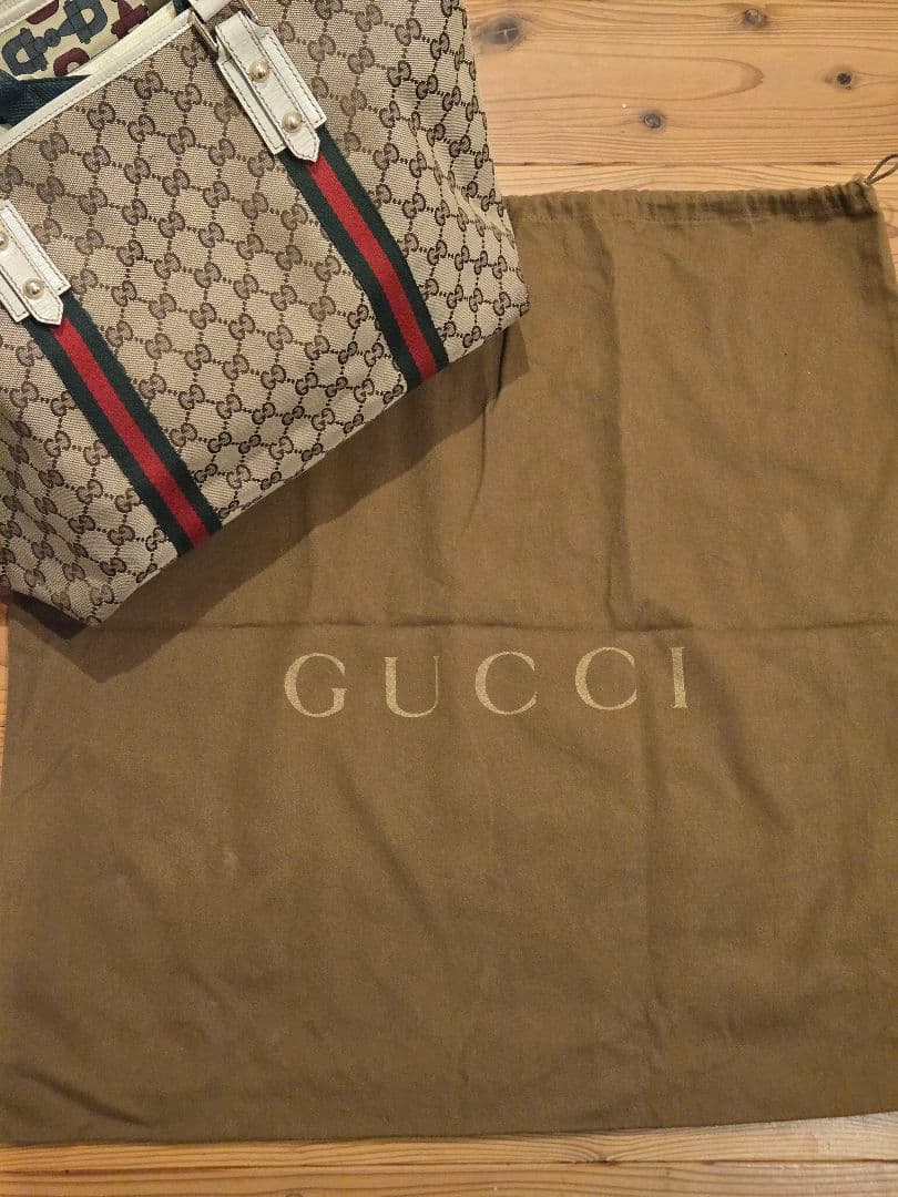 GUCCI GGキャンバス　シェリーライン　トートバッグ　ホワイト