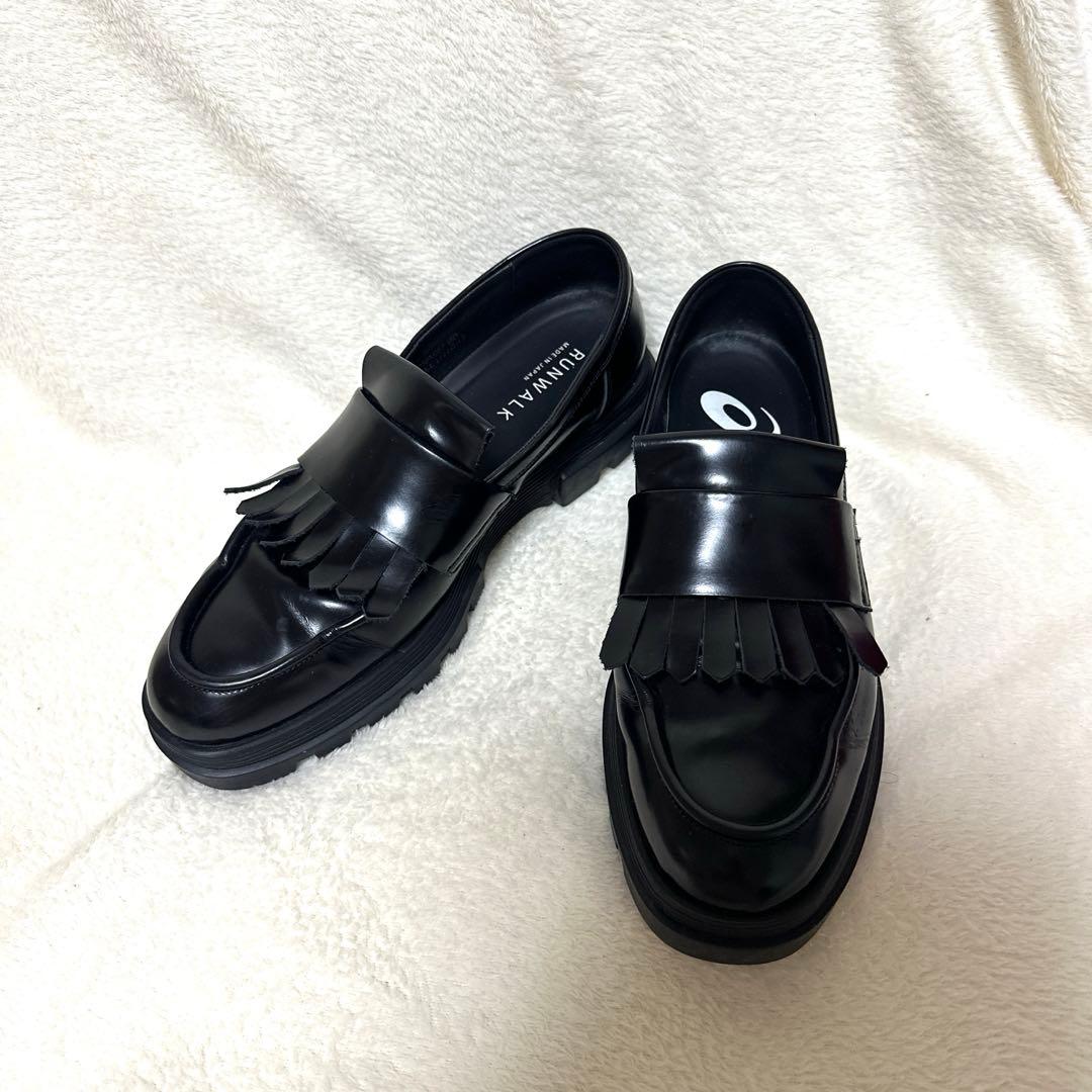 アシックス　ランウォーク　ローファー　24cm　フリンジ　レディース　EE 黒