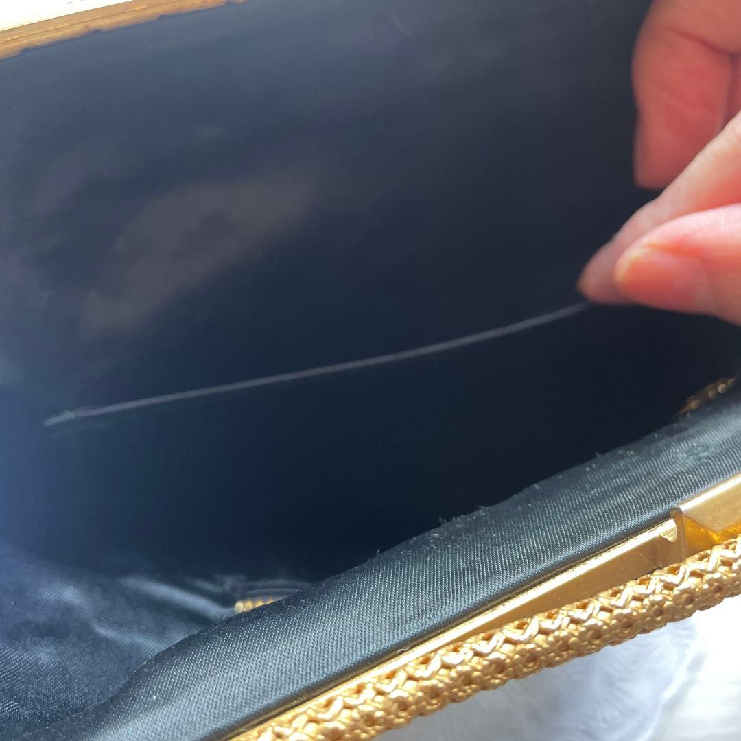 手刺繍　ビーズバッグ　ゴブラン織り 　和装　パーティーバッグ　プチポアン　がま口