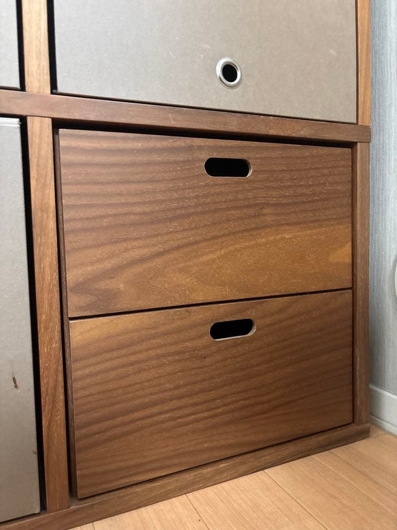 【送料込・無印良品】スタッキングシェルフ ウォールナット ５段×２列 引出し3個