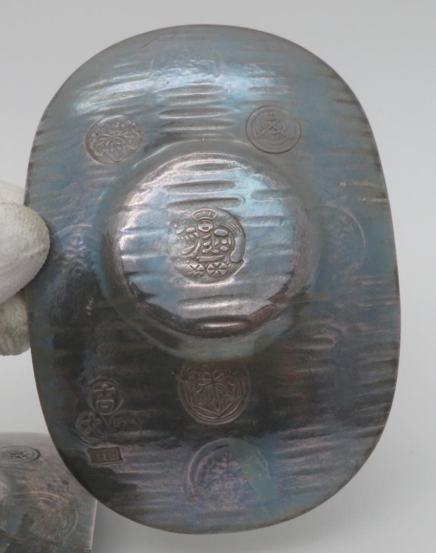 純銀 刻印入り 大判小判型 茶托 煎茶 道具 銀杯骨董品　重さ378g