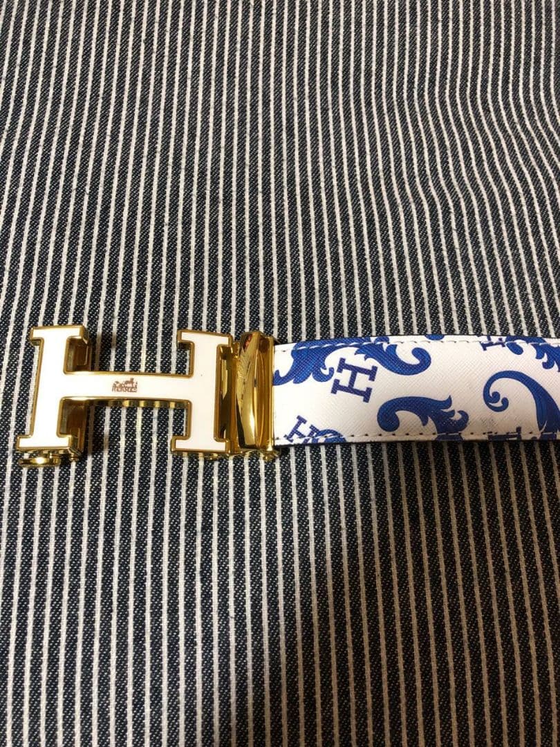 まみもも HERMES調 ホワイトレザーベルトH型バックル 2個セット