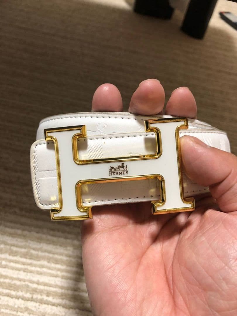 まみもも HERMES調 ホワイトレザーベルトH型バックル 2個セット