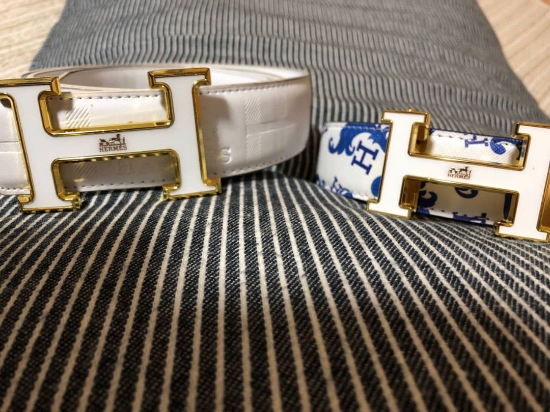 まみもも HERMES調 ホワイトレザーベルトH型バックル 2個セット