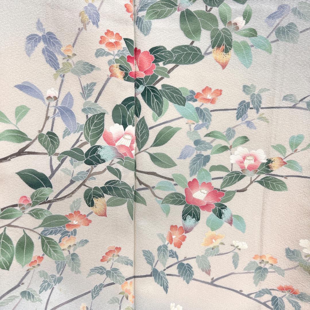 作家もの　訪問着　京加賀友禅　椿　ライトブルー　紋無し　着物　124b d ms