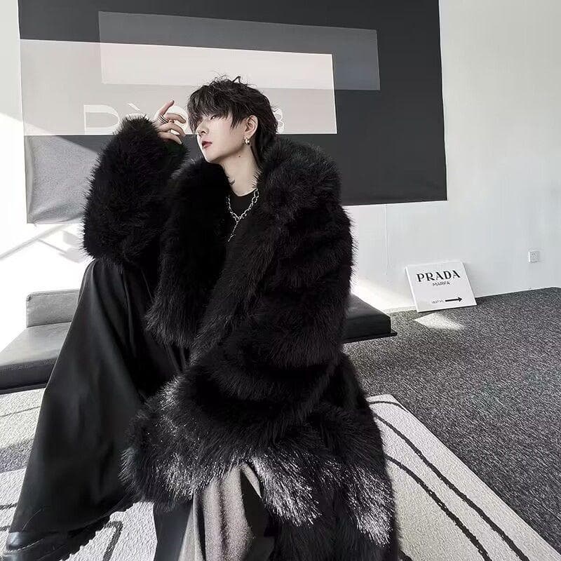 ブラック ファー ジャケット ロングコート メンズ モコモコ 防寒 大きめ 冬