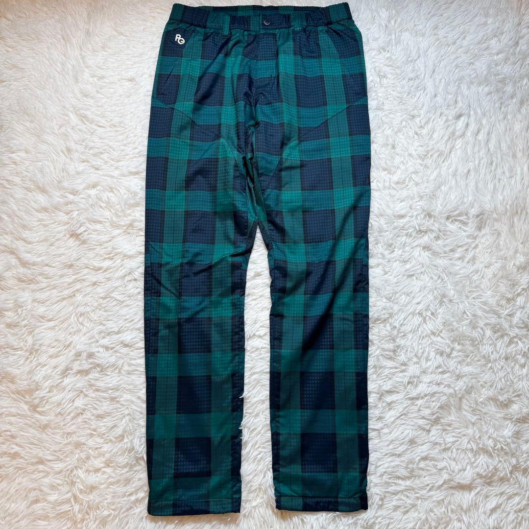 未使用級 パーリーゲイツ チェック柄 蓄熱 裏起毛 ナイロンパンツ リング付 L
