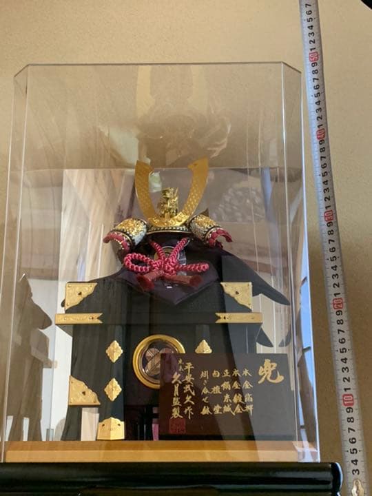 平安武久 五月人形 兜飾り　飾り台 元箱 在銘久月　箔押竜頭 宝石持 水晶