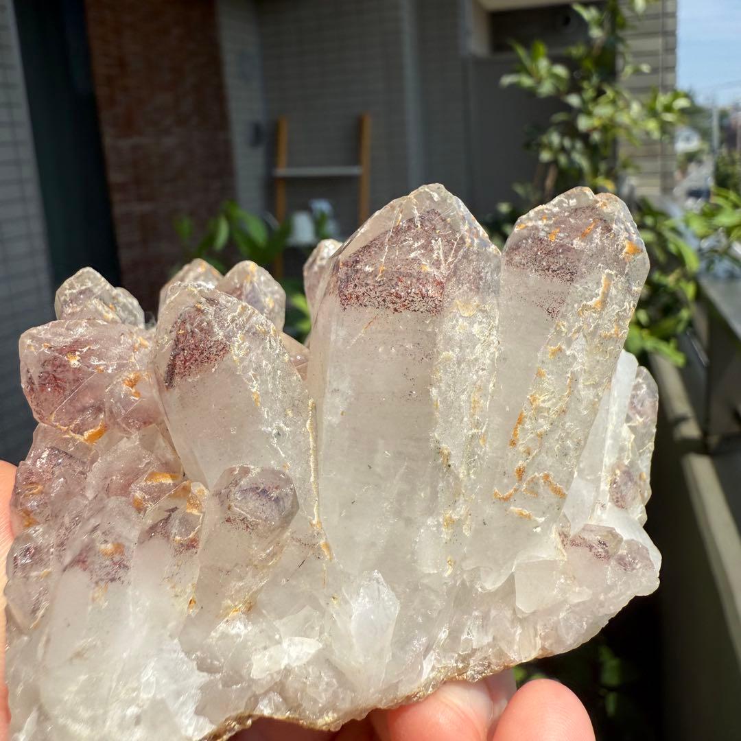 ストロベリーファントムクォーツ　クラスター　自立　ファイヤークォーツ　苺水晶⑥