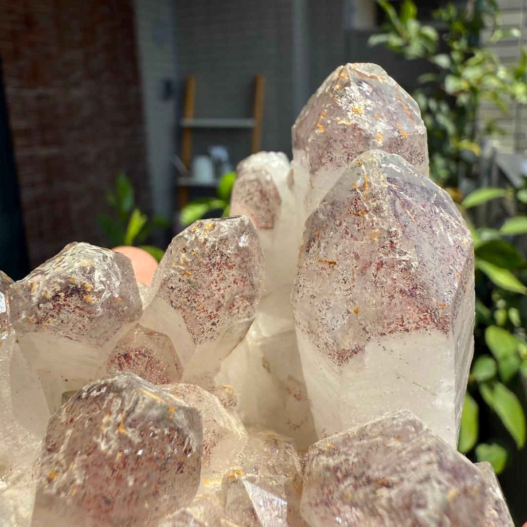 ストロベリーファントムクォーツ　クラスター　自立　ファイヤークォーツ　苺水晶⑥