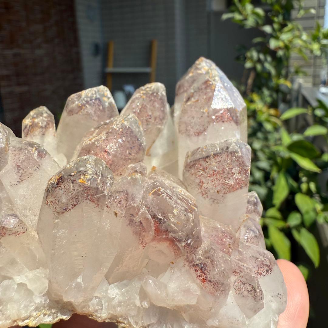 ストロベリーファントムクォーツ　クラスター　自立　ファイヤークォーツ　苺水晶⑥