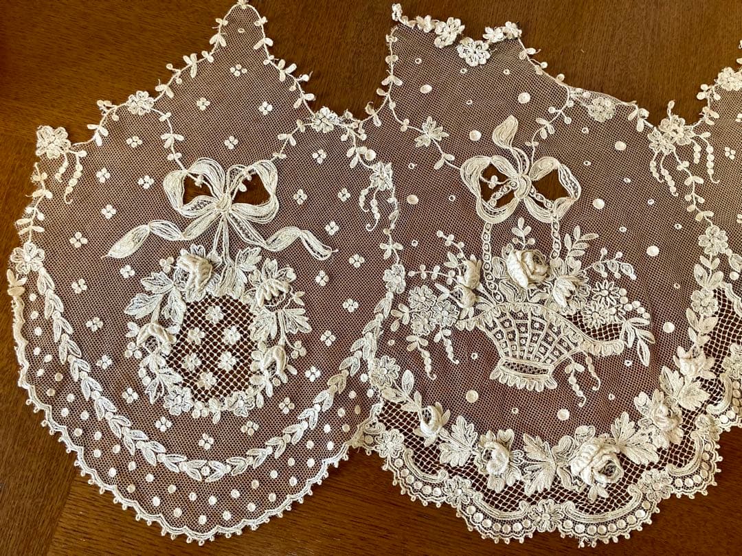 フランス アンティーク薔薇の花かご ウエディング用 チュールレース 立体の花びら