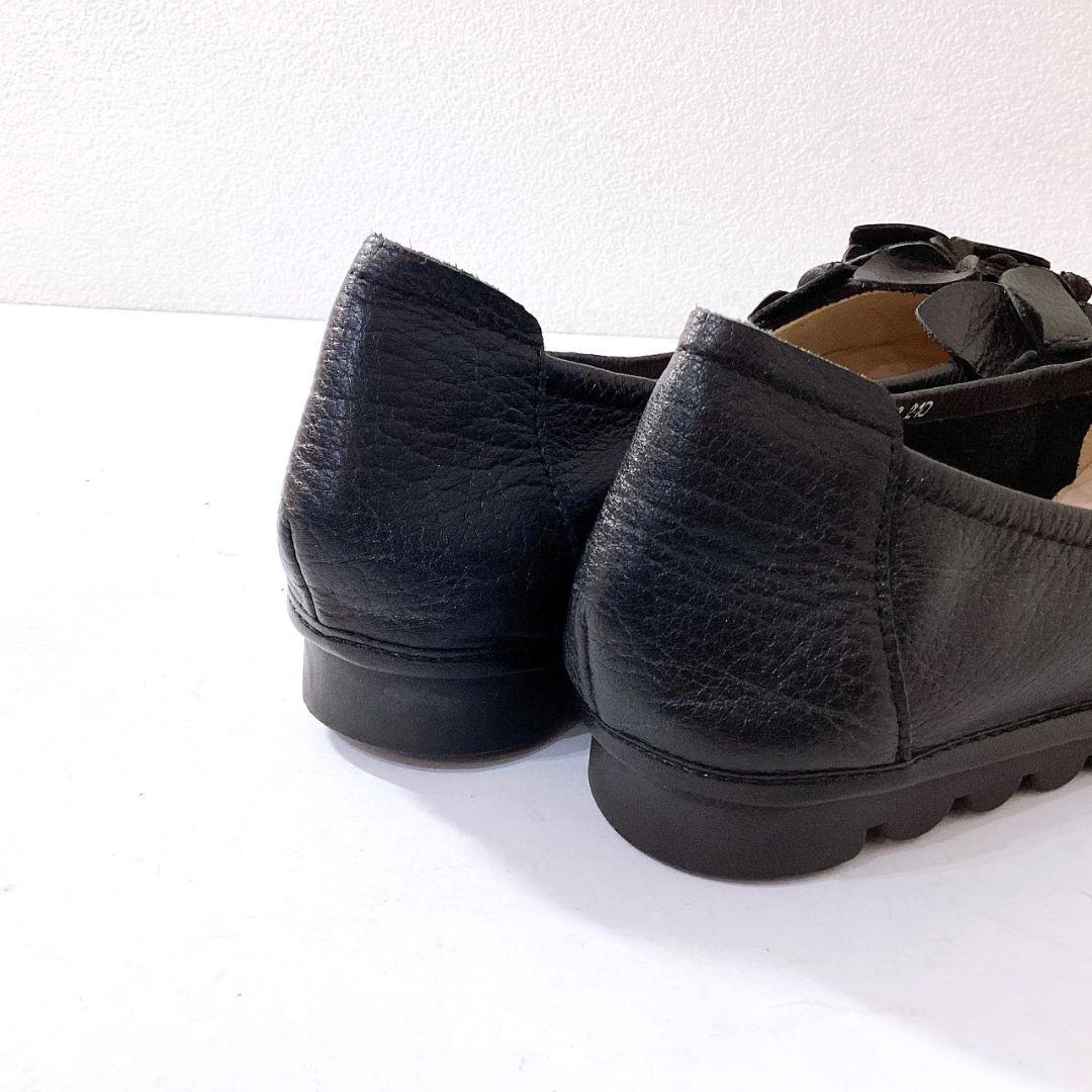 極美品✨エスタシオン　花モチーフ　フラットシューズ　本革　黒　24cm