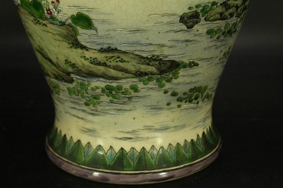 京薩摩 錦光山 細密画 花鳥 花瓶 明治(ZE499)