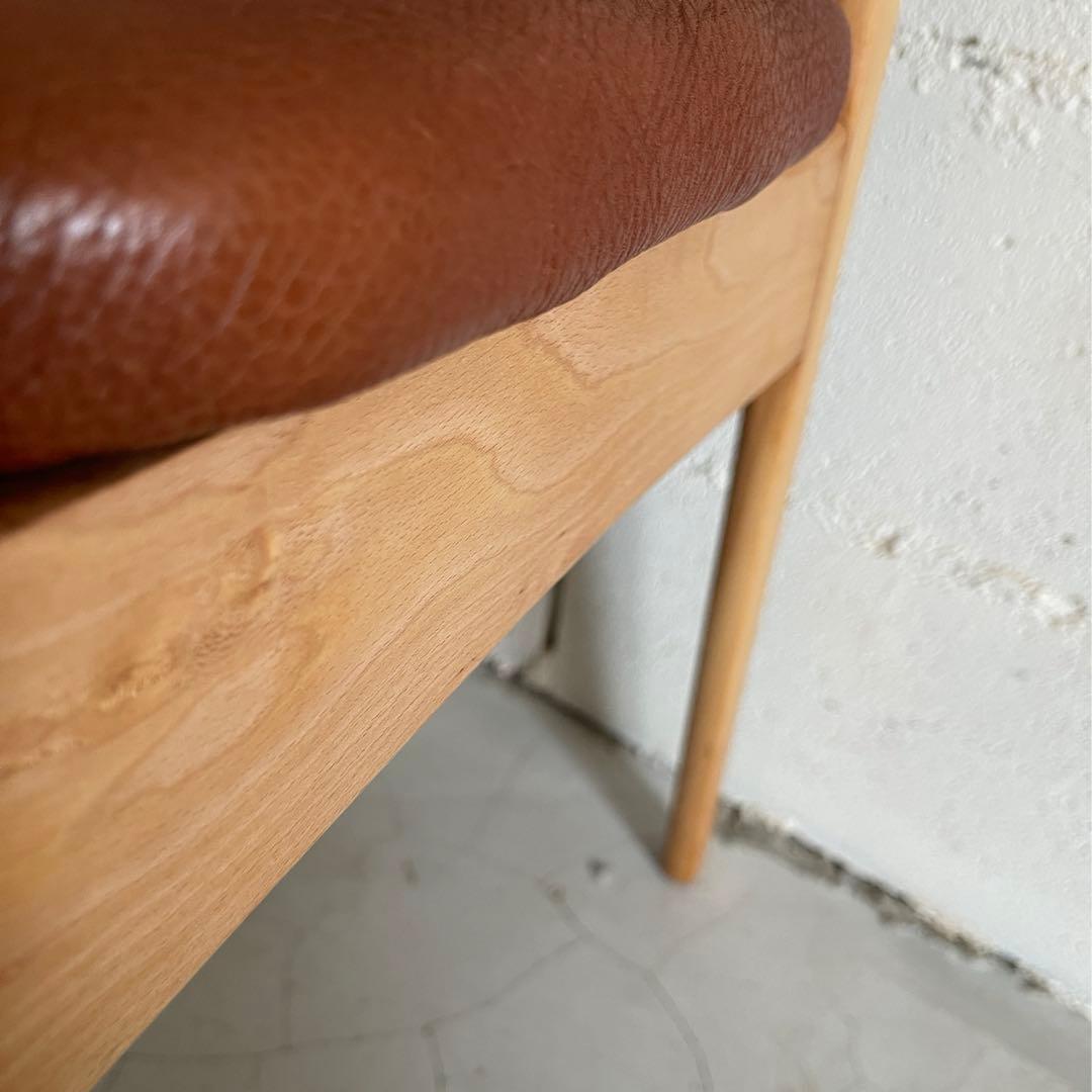 天然木無垢材　ラダーバックチェア　ダイニングチェア　本革シボレザー張り