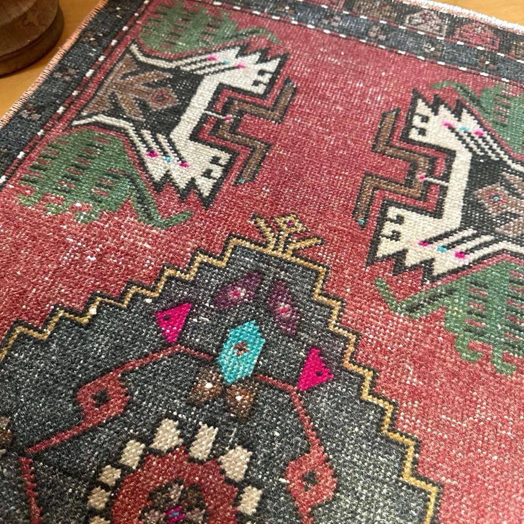 48×102 深みある赤茶色×グレイ　メダリオン　トルコヴィンテージラグ