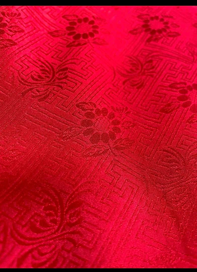 □七五三　正絹女児用被布コート　紗綾形模様　可愛い花柄　赤