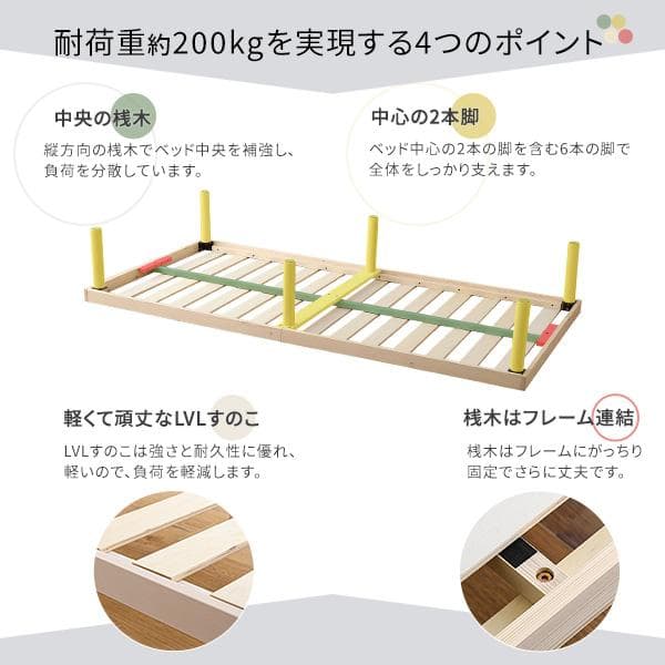 パイン材高さ2段階調整脚付きすのこベッド(シングル)