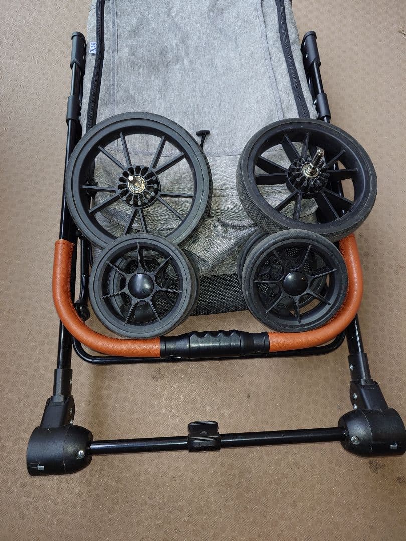 ペットカート グレー スチールフレーム　中型犬用　 折りたたみ式　耐荷重30kg