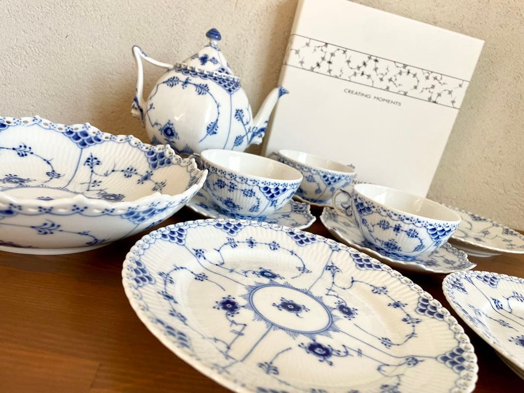 新品 ロイヤルコペンハーゲン ブルーフルーテッド ティーセット 皿 デンマーク製