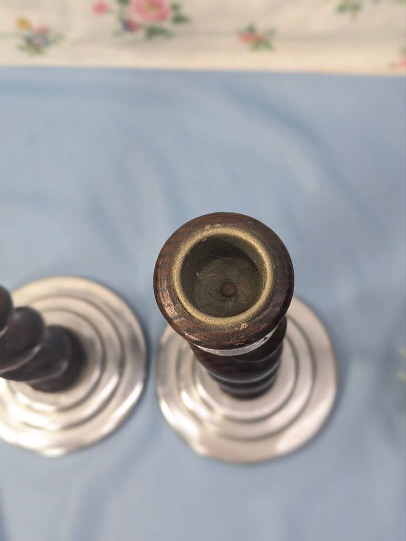 イギリス アンティーク オーク材 キャンドルスタンド ペア ２個セット