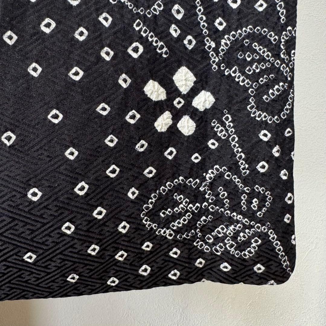 超美品　正絹　訪問着　付け下げ　着物　168裄69 トールサイズ　黒　白　絞り