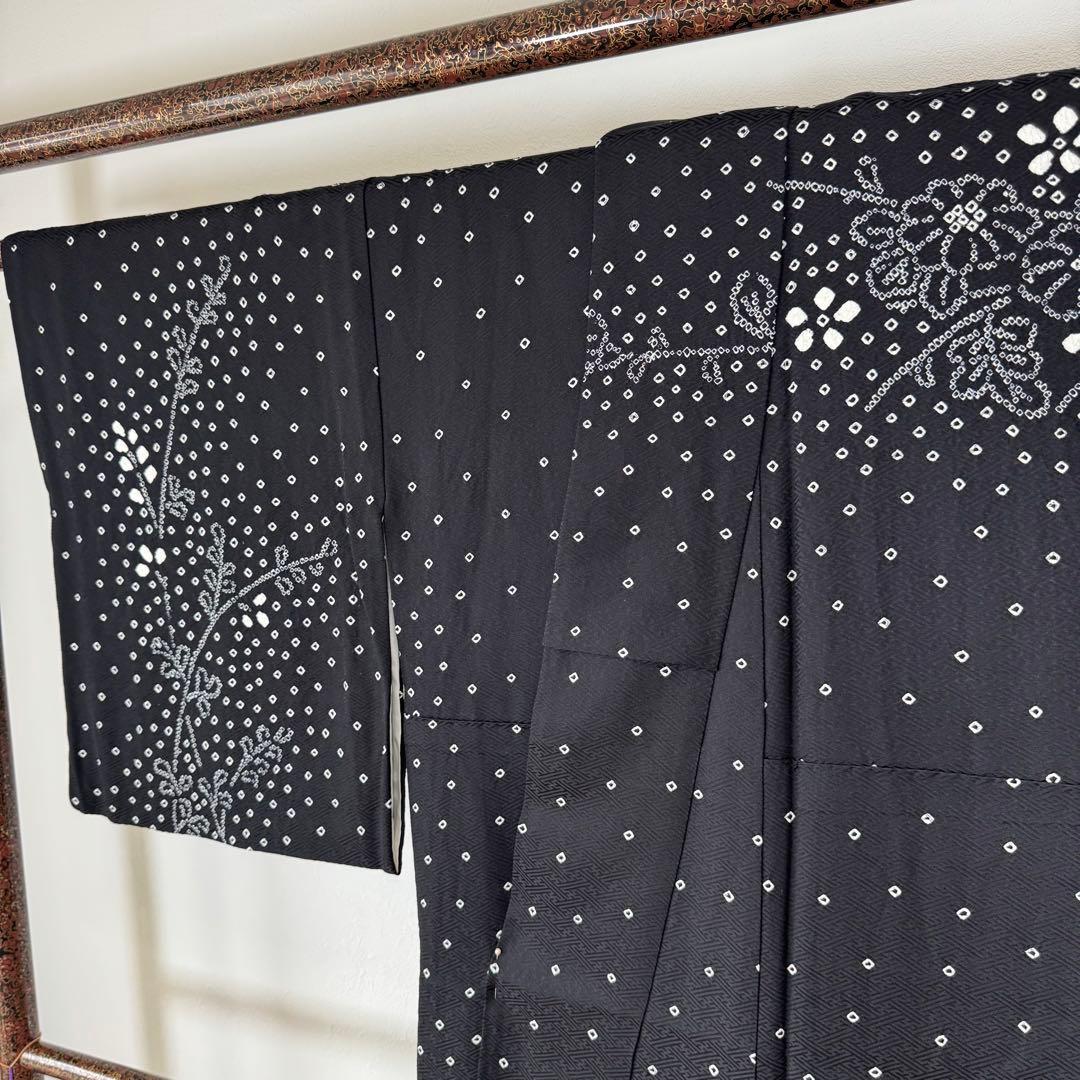 超美品　正絹　訪問着　付け下げ　着物　168裄69 トールサイズ　黒　白　絞り