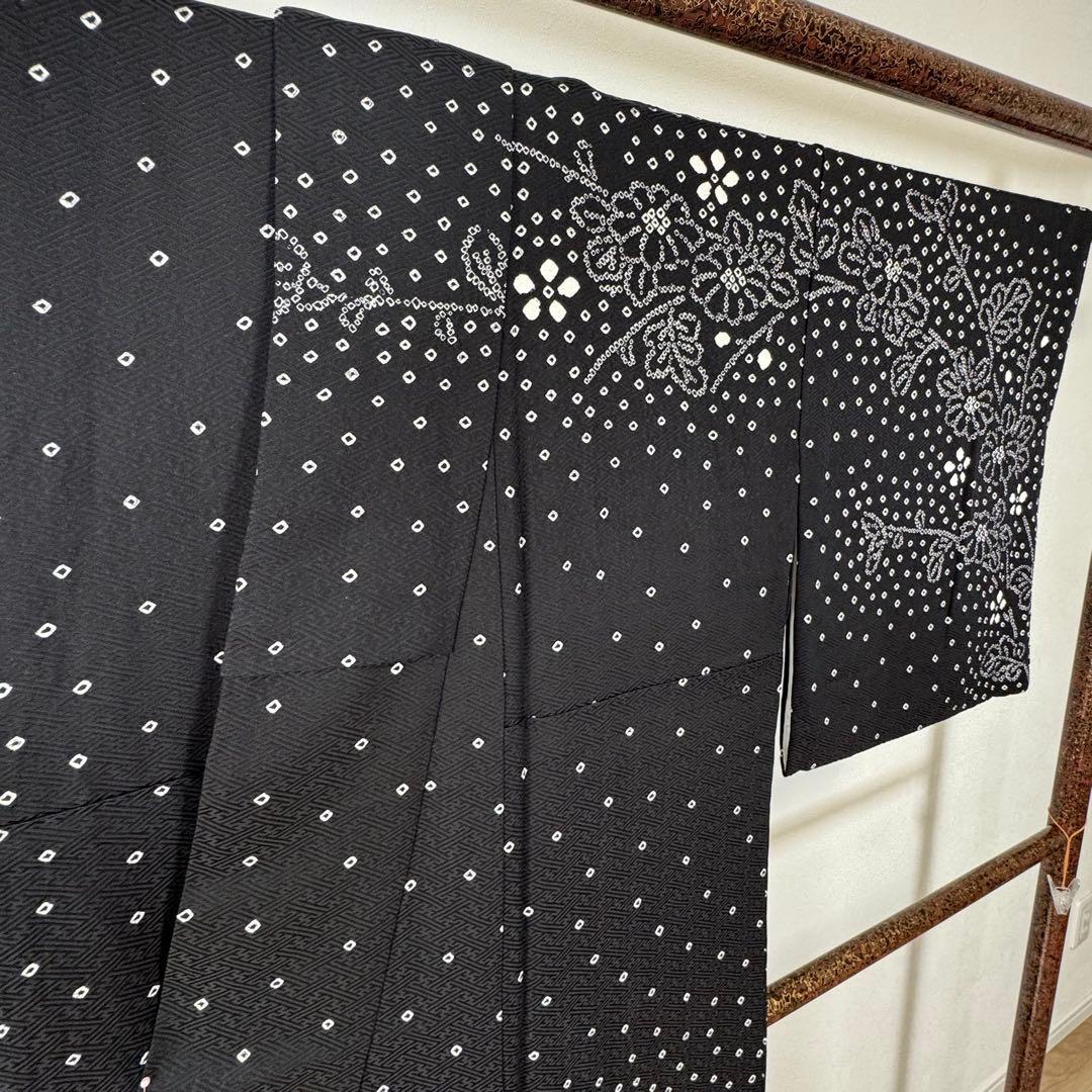 超美品　正絹　訪問着　付け下げ　着物　168裄69 トールサイズ　黒　白　絞り