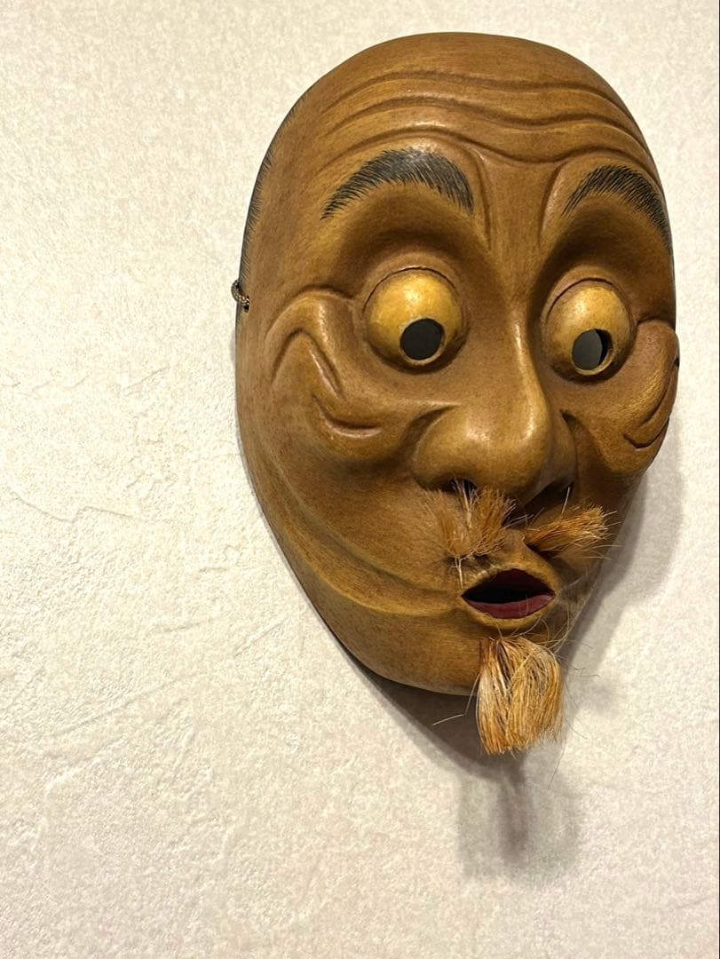 狂言面 空吹 うそぶき 木彫り面