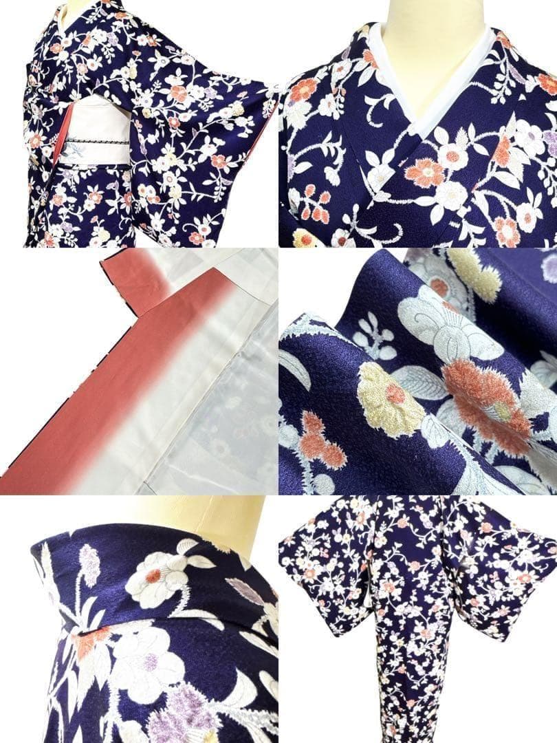 A112愛華 着物 小紋　絞り　辻ヶ花　正絹　美品　身丈162cm