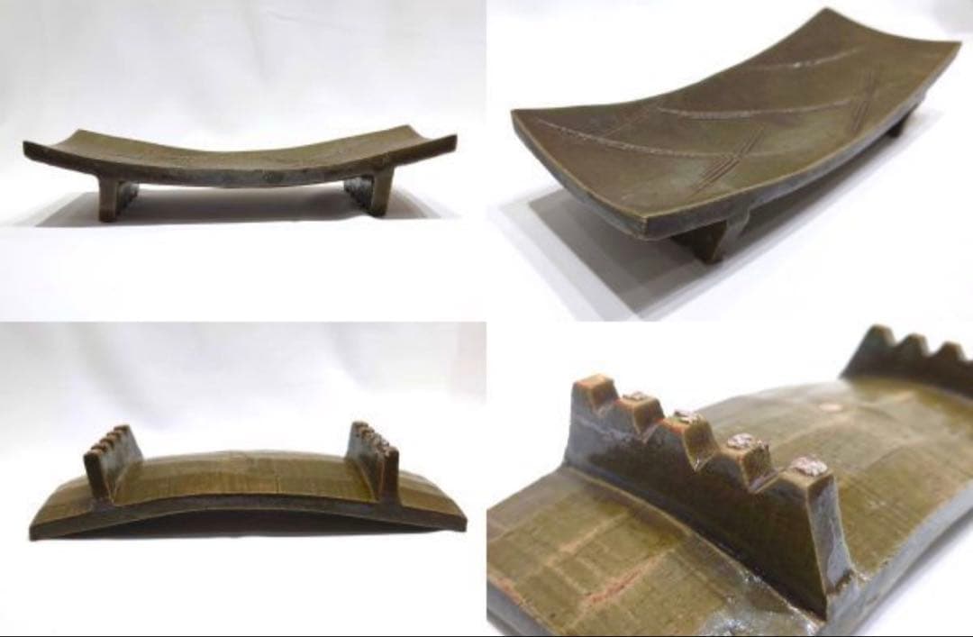 北大路魯山人　織部　櫛目　台皿　俎板皿