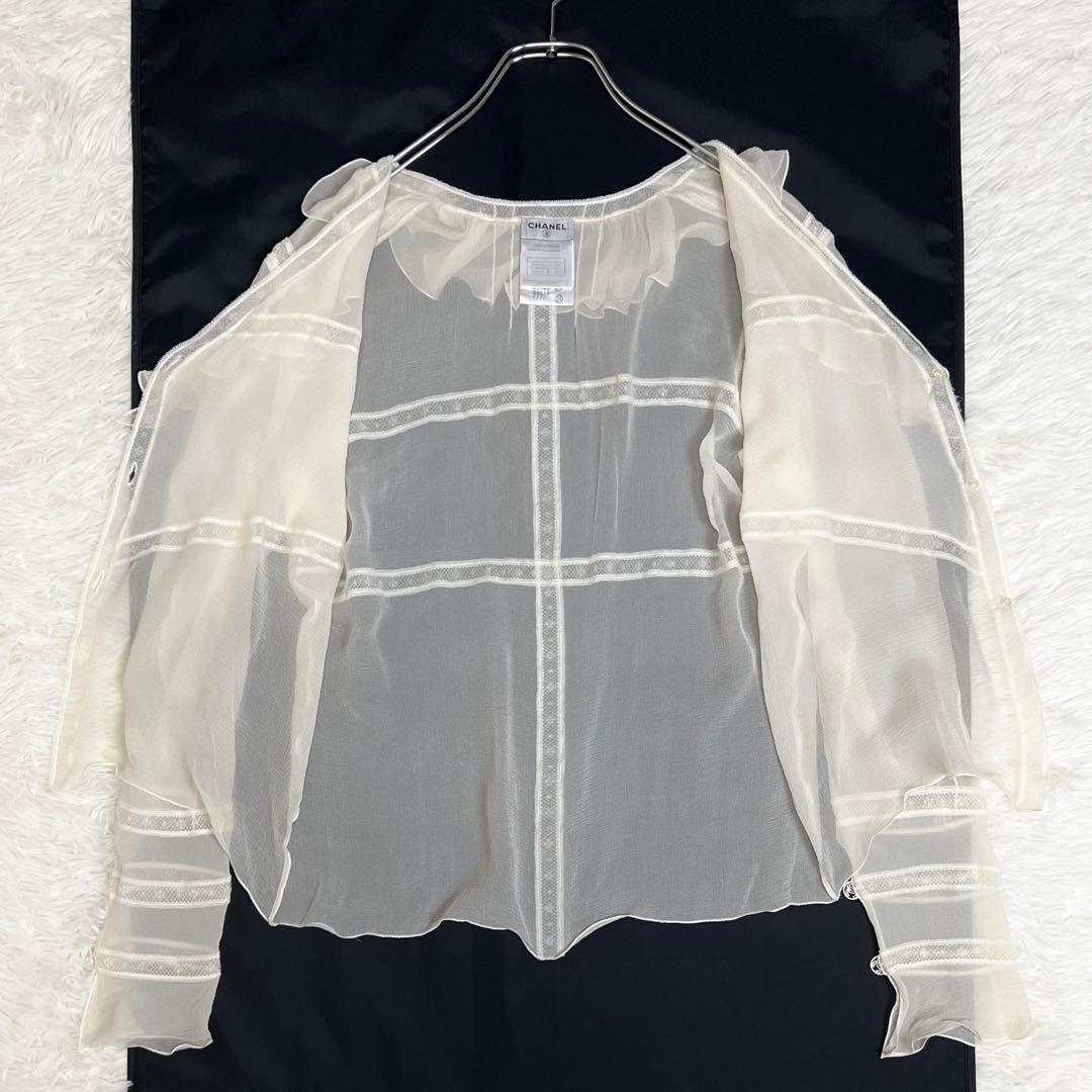 ココボタン✨ CHANEL シャネル フリルシアーシャツブラウス シルク 40