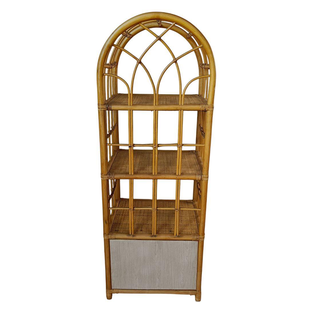 ラタン アーチ型 5段シェルフ 籐家具 昭和レトロ　リメイクシート仕上げ