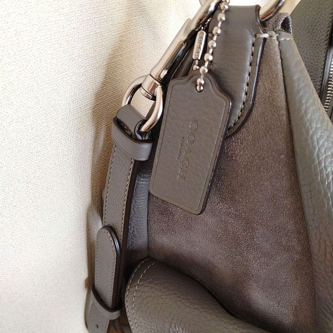 COACH レザーペニーショルダーバッグ 2Way　グレー　レザースウェード切替