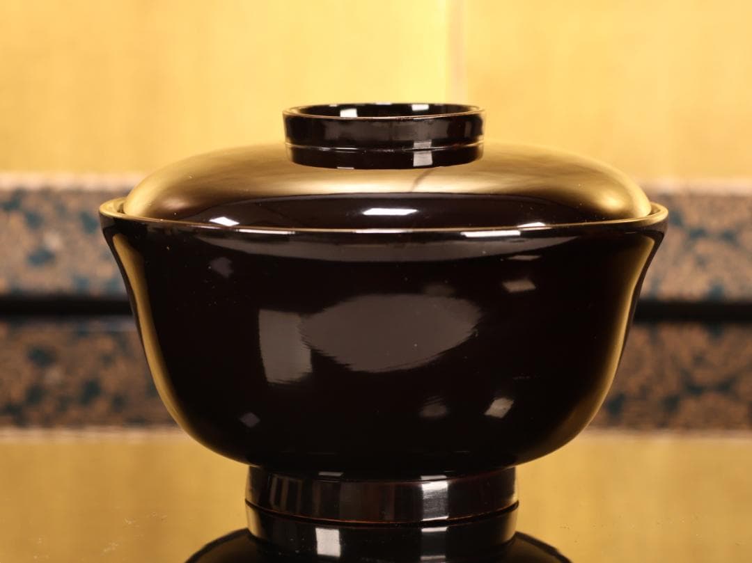 BK408　時代輪島塗　稲穂雀図金蒔絵　吸物椀　二客　木製　茶道具 懐石 会席