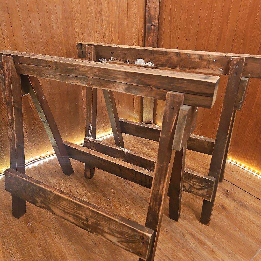 木製ソーホース　A型スタンド　テーブル脚　ヴィンテージ調ハンドメイド　２セット