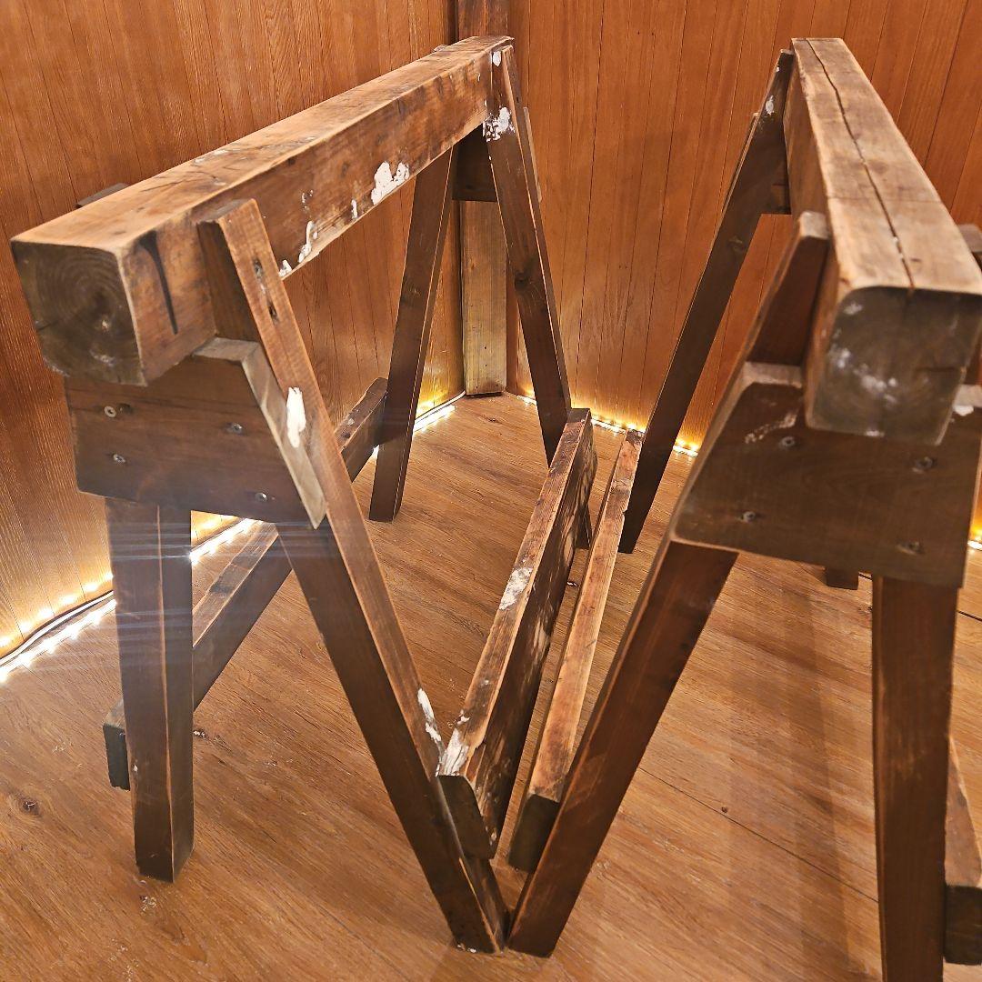 木製ソーホース　A型スタンド　テーブル脚　ヴィンテージ調ハンドメイド　２セット