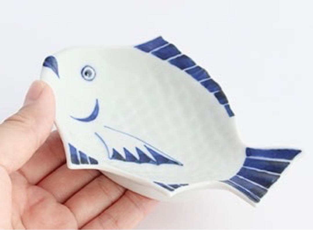 九谷焼　上出長右衛門窯　魚皿　染付　銘々皿