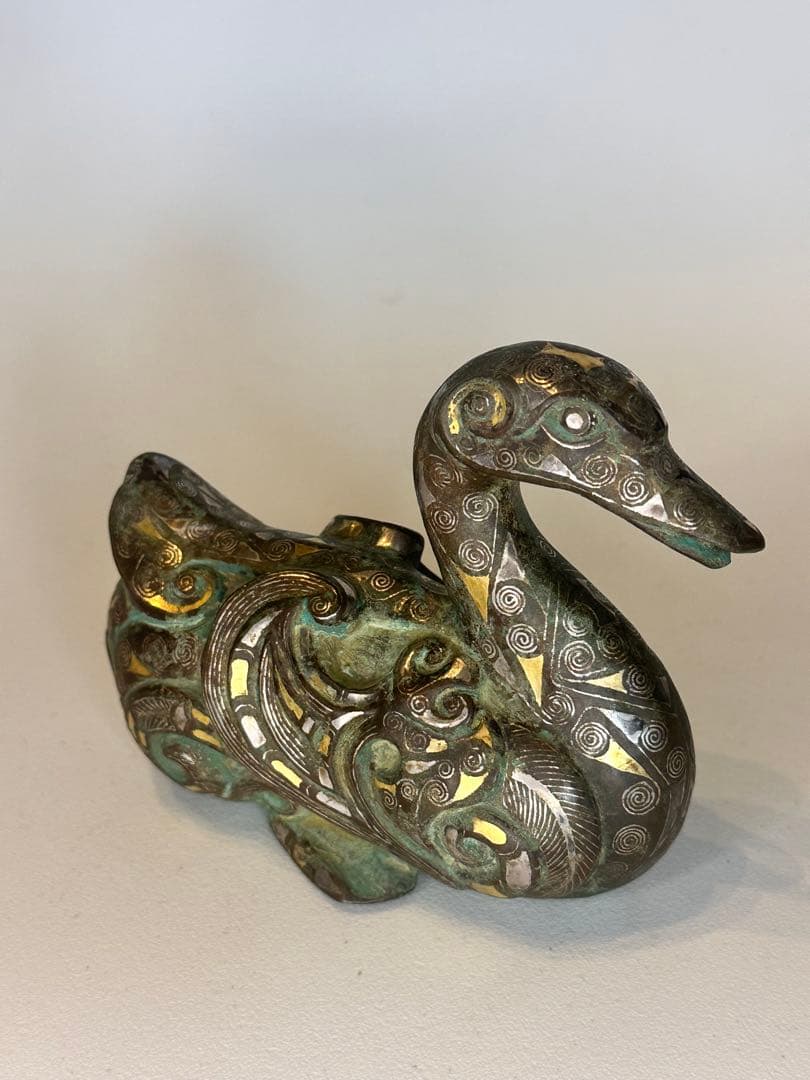 最終価格！【稀少品】中国古董 戦国時代 青銅製 鎏金錯金銀 ガチョウ置物
