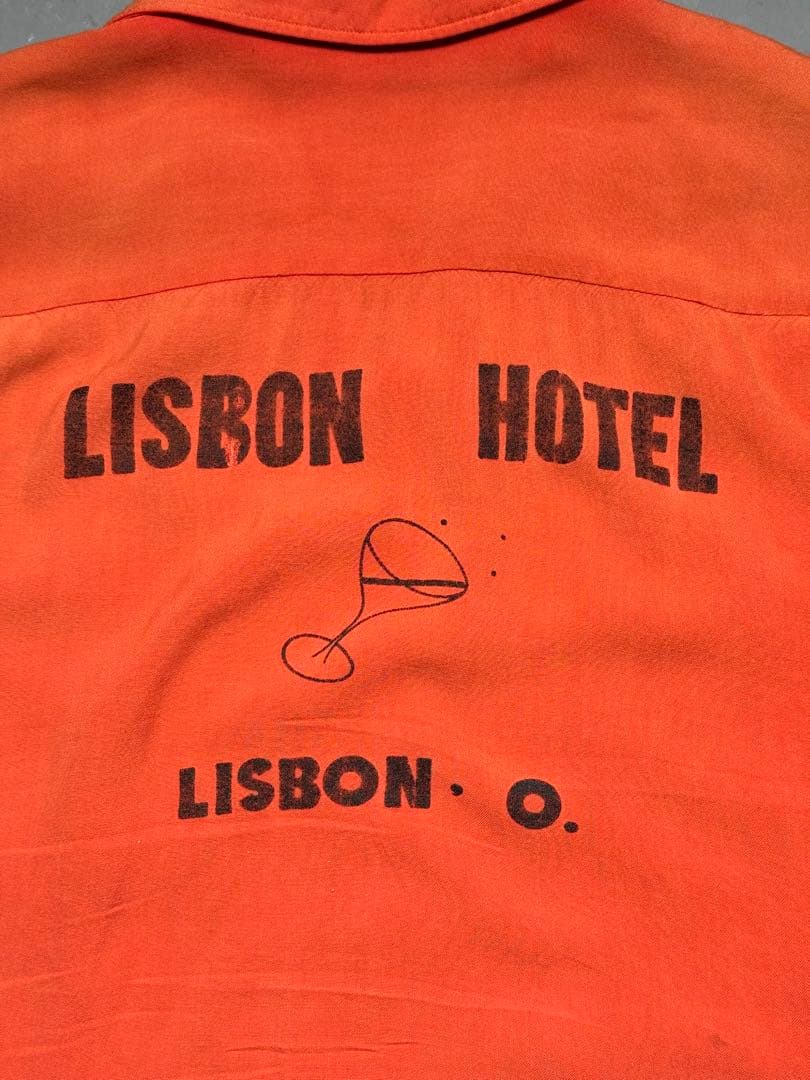 50s ボーリングシャツ レーヨン フロッキープリント フェード 開襟