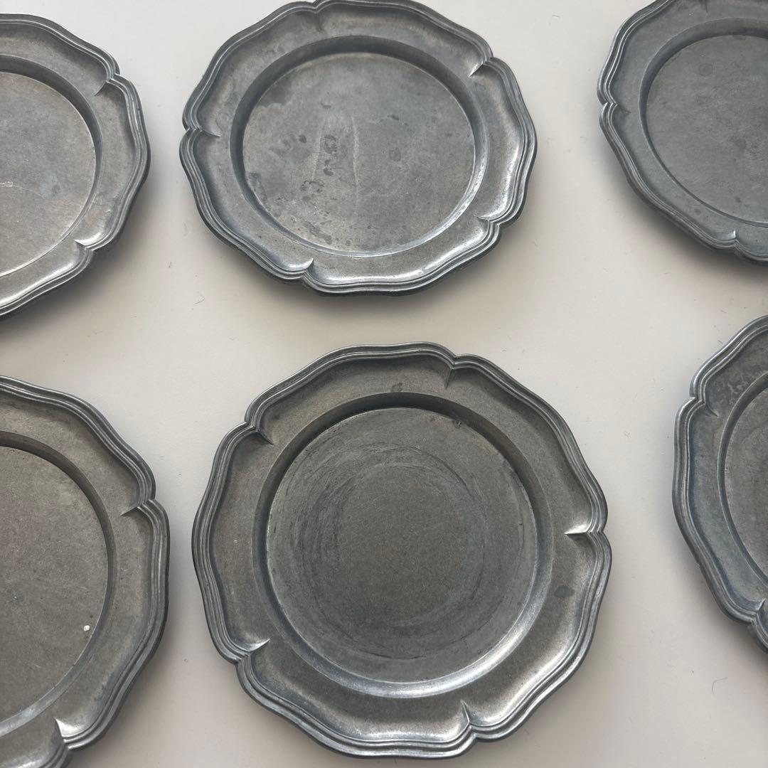 ピューター　花リム　小皿６枚セット　ヴィンテージ アンティーク