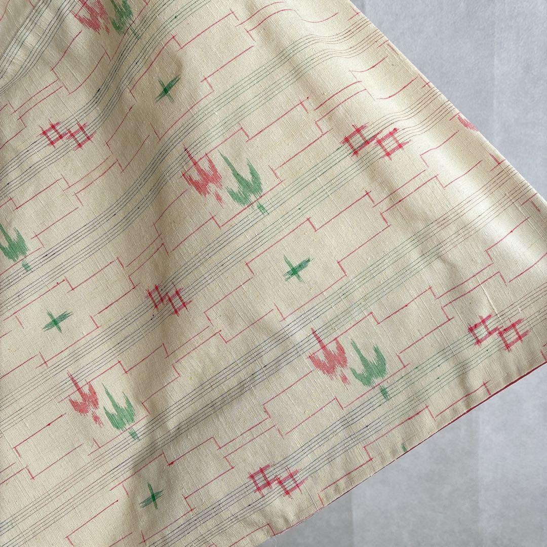 小紋　フルセット　着物　紬　トールサイズ　正絹　琉球絣柄　ナチュラル　J2 2月